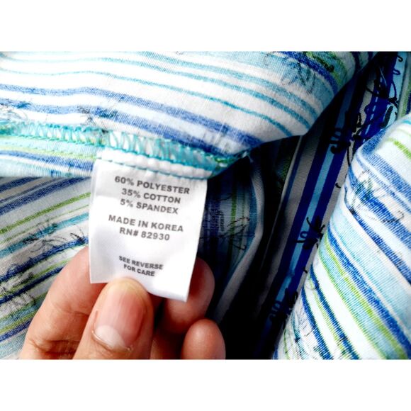 SOHO Jeans Blue Stripes Florals Cotton Blend LS Ladies ButtonUp Shirt Jr.SzL NWT - Picture 8 of 9